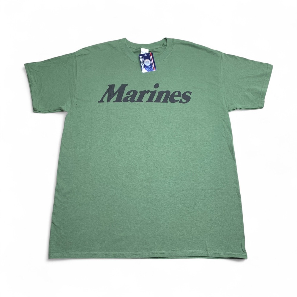 Gildan T-Shirt Adult Size L Green Marines Military Short Sleeve Tearaway Tee NWT